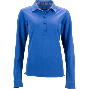 Damen Piqué Polo langarm mit Besatz
